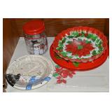 Christmas Decor & Serving Lot w/ Glass Snowman