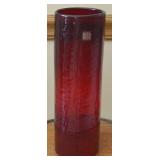 MCM Blenko Ruby Crackle Glass Open Chimney