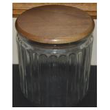 Vtg Ribbed Glass Wooden Lid Aztec Humidor 5t