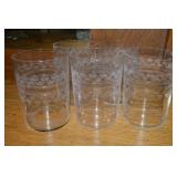 (5) Etched Thin Glass Tumblers 3.75" tall