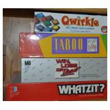(4) Family Games: Qwirkle, Taboo, Whatzit +