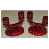 Imperial Amberina Glass Pair Double Candlesticks