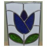 Stained Glass Blue Tulip Window Hanger 10.5x7