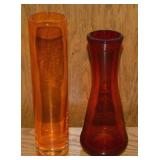 (2) Vtg Glass Vases w/ Amberina Blown 6" Tall