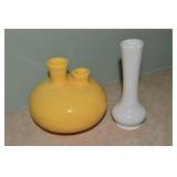 (2) Vtg Art Pottery Vases w/ 2 Stem Signed by "May
