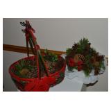 (2) Holiday Decor Pcs w/ Basket & Pinecones