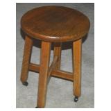 Antique Oak Stool w/ Casters 18t x 13" diam