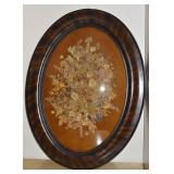 Antique Dried Flowers in Oval Bubble Glass Frame