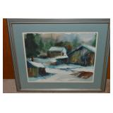 Original Watercolor Farm Scene Framed Fine Art