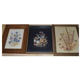 (3) Vintage Dried Flower Framed Art Pieces up to