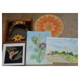 (5) Wall Art pcs: (2) unframed Original Watercolor