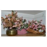 (3) Faux Flower Arrangements incl Brass Spittoon