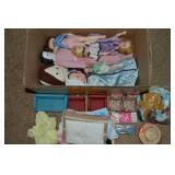 Box Full of Antique/Vintage Dolls, Clothing & Accs