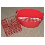 Red Picnic Items Lot w/ Metal Wire Basket +