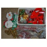 Box of Christmas Decor w/ Ribbons, Sprays