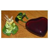 Ruby Red Glass Heart Paperweight  + vtg Japan