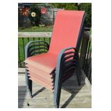 (6) Red w/ Black Metal Frame Patio Arm Chairs