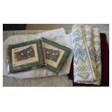 Linens Lot w/ (2) Snowman Patchwork Shams