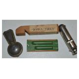 (4) Vintage Small Whistles incl Iowa Tires Advert