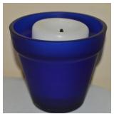 Satin Cobalt Blue Glass "Flower Pot" Vase/Candle