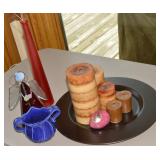 Home Decor Lot w/ Candles on Tray, Stained Glass