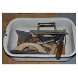 Vintage Enamelware Tub w/ Trowels +