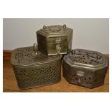 (3) Vintage India Pierced Brass Incense Burners