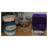(3) Home Decor Pcs w/ Amethyst Glass Vase,