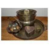 Vintage Brass Lot w/ Heart Trinket Boxes, 15w Tray