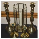 Vintage Brass Candle Holders w/ Glass Octagonal