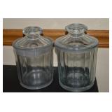 (2) Antique Ribbed Glass Lidded Humidor Jars