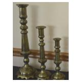 3pc Vintage Brass Graduated Candle Holder Set
