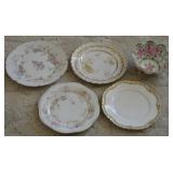(5) China Pcs w/ Handpainted Gilt Footed Bowl +