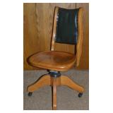 Antique Cast Iron & Tacked Leather Office Chair