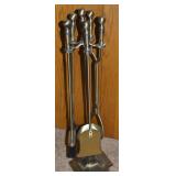 5pc Brushed Brass Fireplace Set