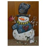 Metal Winter Snowman w/ Cardinal 32" tall Figure