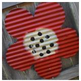 Galvanized Metal Red & Yellow Flower Garden Art