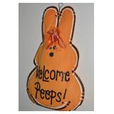 Welcome Peeps Orange Cloth/Burlap Bunny Wall/
