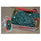Box of Christmas Lights, Cords & Wreath Hangers