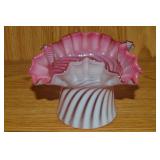 Vtg Fenton Cranberry Opalescent Swirl Ruffled Rim