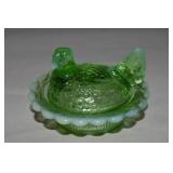 Mosser Light Green Opalescent Glass Salt Dip Hen
