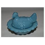 Mosser Georgia Blue Glass Salt Dip Hen on Nest