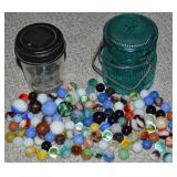 (2) Canning Jars of Vintage Glass Marbles