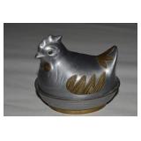 Vintage Hong Kong Pewter & Brass Hen on Nest