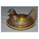 Indiana Glass Hen on Nest Dish Marigold Carnival