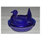 Boyd Cobalt Blue Glass Turkey on Nest Dish 5.5'