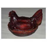 LG Wright Amberina Glass Hen on Nest Dish 6'