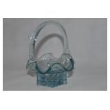 Fenton Aqua Blue Art Glass Small Basket 4 3/8'