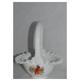 Fenton Handpainted Christmas Cardinal Milk Glass
