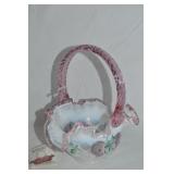 Fenton White Lattice Trellis Opalescent Pink Trim